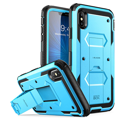 i-blason (b07h9lrw79) case for iphone xs max 2018 release, (built in screen protector)(armorbox) full body heavy duty protection kickstand shock reduction case, blue, 6.5
